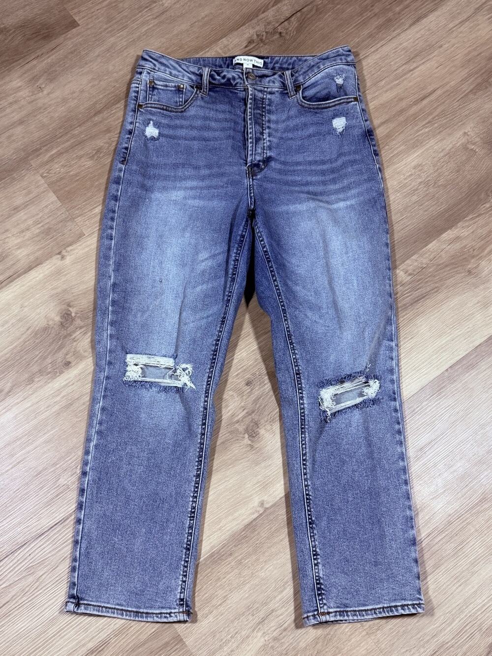 And Now This Distressed Straight Leg Jeans Womens 30 x 25 Blue Button Fly